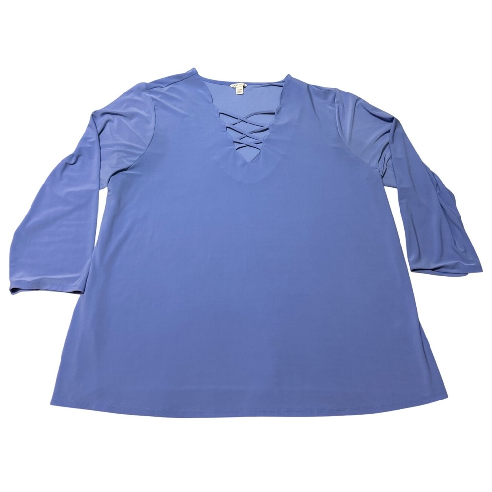 Cato Periwinkle Blue Crisscross V-Neck Blouse Top Plus Size 22/24W